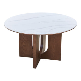 Alternative view of Τραπέζι Merge pakoworld sintered stone-mdf σε λευκό μαρμάρου με καρυδί βάση Φ130x75εκ