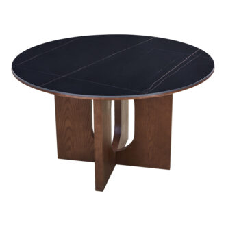 Alternative view of Τραπέζι Merge pakoworld sintered stone-mdf σε μαύρο μαρμάρου με καρυδί βάση Φ130x75εκ