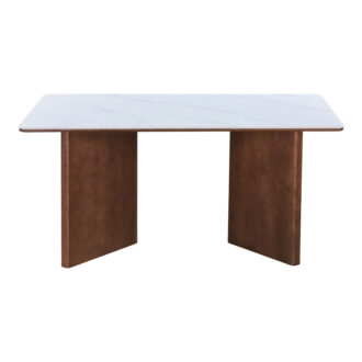 Alternative view of Τραπέζι Versy pakoworld sintered stone-mdf σε λευκό μαρμάρου με καρυδί βάση 160x90x75εκ