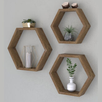 Alternative view of Ραφιέρα τοίχου Valis pakoworld τριών τεμαχίων χρώμα καρυδί 37x9x32εκ