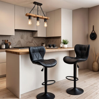 Alternative view of Σκαμπό μπαρ Coozy pakoworld πτυσσόμενο μεταλλικό μαύρο ματ με pu χρώμα μαύρο