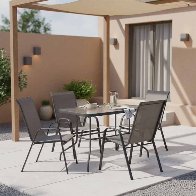 Τραπεζαρία Valor-Calan σετ 5τεμ pakoworld μέταλλο-textilene ανθρακί 110x60x70εκ