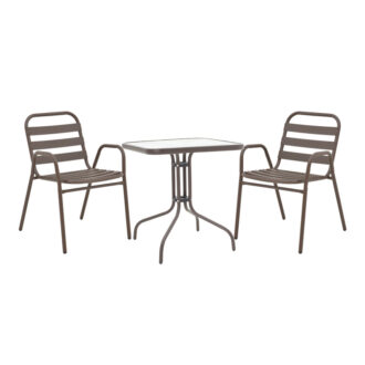 Τραπεζαρία Watson-Sussie pakoworld σετ 3τεμ μέταλλο καφέ-γυαλί 60x60x70εκ