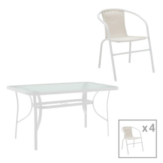 Τραπεζαρία Obbi-Ensure pakoworld 5τεμ μέταλλο-γυαλί σε λευκή απόχρωση 120x70x70εκ