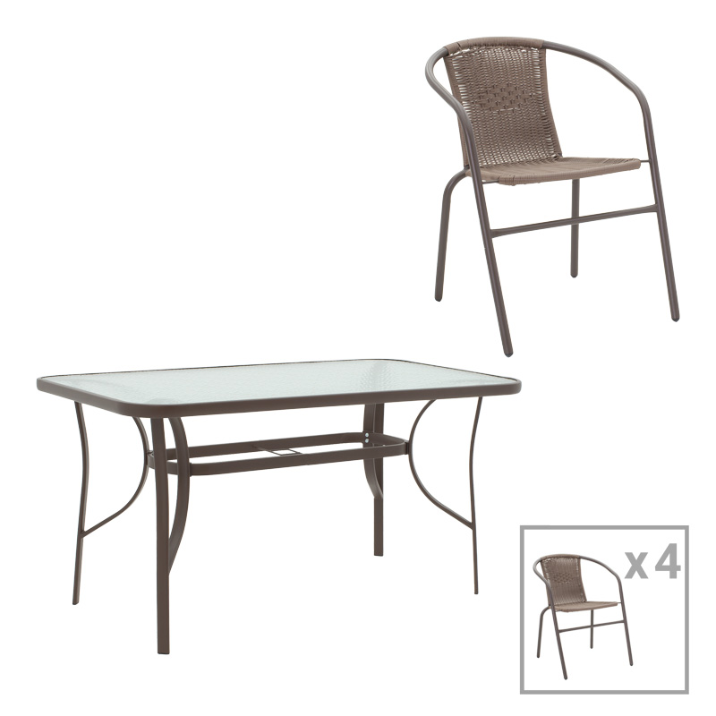 Τραπεζαρία Ensure-Obbi pakoworld 5τεμ μέταλλο σε καφέ απόχρωση 140x80x70εκ