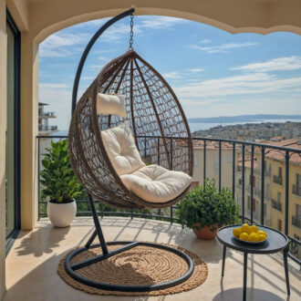 Alternative view of Κούνια Zafer pakoworld μέταλλο-pp καφέ-μαξιλάρι μπεζ