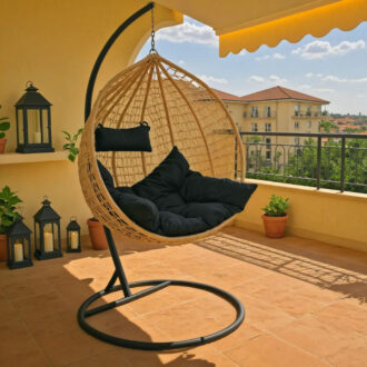 Alternative view of Κούνια Zafer pakoworld κρεμαστή pp σε φυσικό χρώμα και μαύρο μέταλλο 106x103x200εκ