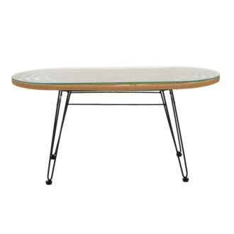 Alternative view of Τραπέζι Naoki pakoworld μέταλλο μαύρο-pe φυσικό-γυαλί 100x45x46εκ