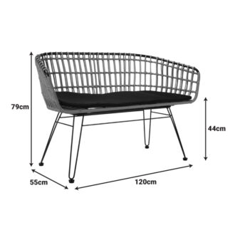 Alternative view of Καναπές 2θέσιος Naoki pakoworld μέταλλο μαύρο-pe φυσικό 120x55x79εκ