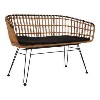 Καναπές 2θέσιος Naoki pakoworld μέταλλο μαύρο-pe φυσικό 120x55x79εκ