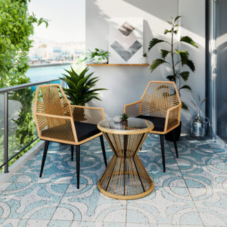 Alternative view of Πολυθρόνα Tanish pakoworld rattan φυσικό-πόδι μαύρο μέταλλο 58x58.5x87εκ