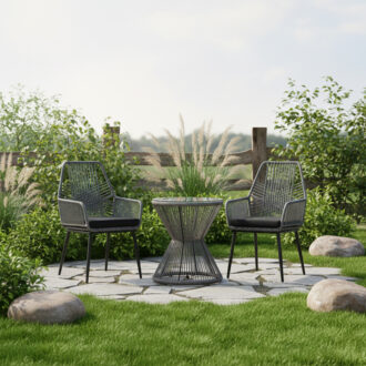 Alternative view of Τραπέζι Mabil pakoworld γυαλί - pe rattan σε γκρι απόχρωση Φ50x55εκ