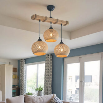 Alternative view of Φωτιστικό οροφής τρίφωτο Fiona pakoworld Ε27 κρεμ-φυσικό 50x20x63εκ