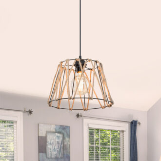 Alternative view of Φωτιστικό οροφής μονόφωτο PWL-1160 pakoworld E27 μαύρο-σχοινί 31x23.5εκ