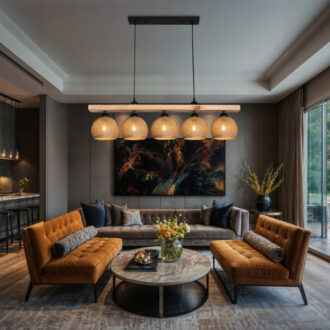 Alternative view of Φωτιστικό οροφής πεντάφωτο Salote pakoworld Ε27 σε καφέ-φυσική απόχρωση 100x18x24εκ