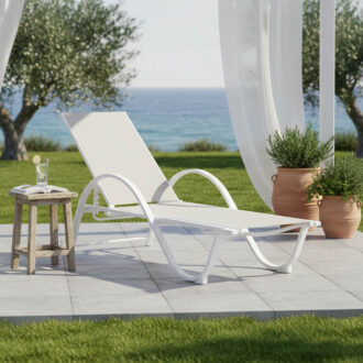 Alternative view of Ξαπλώστρα με μπράτσα Attain pakoworld λευκό αλουμίνιο και textilene σε μπεζ απόχρωση 191x64x32εκ