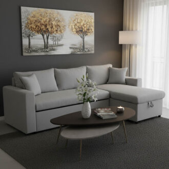 Alternative view of Γωνιακός καναπές-κρεβάτι αναστρέψιμος Lilian pakoworld ύφασμα γκρι 225x148x81εκ