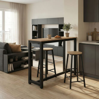 Σετ τραπέζι μπαρ Marle pakoworld 3τμχ sonoma-μαύρο πόδι 120x40x100εκ