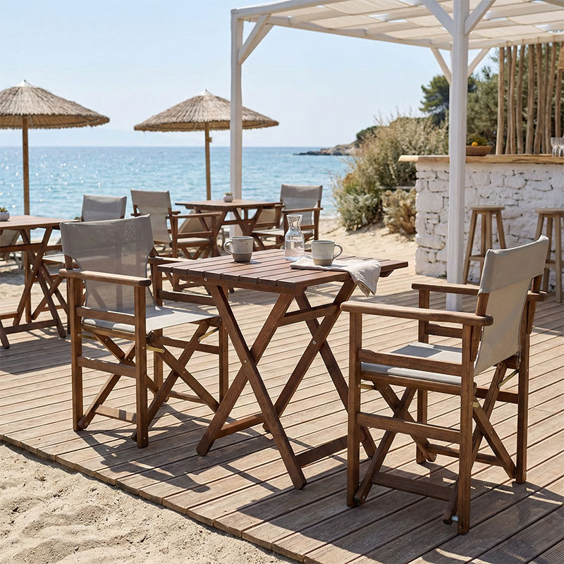 Tραπεζαρία Retto σετ 3τμχ μασίφ ξύλο οξιάς καρυδί-πανί γκρι μπεζ 60x60x71εκ