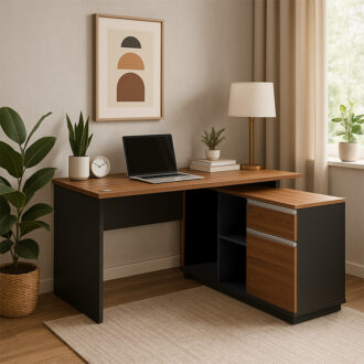 Alternative view of Γραφείο επαγγελματικό με δεξιά γωνία Oscar pakoworld μελαμίνη σε καρυδί-ανθρακί απόχρωση140x120x76εκ