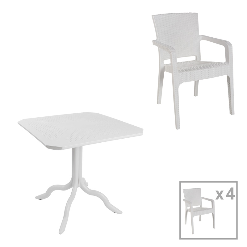 Τραπεζαρία Icon-Halcyon pakoworld σετ 5τεμ PP σε λευκή απόχρωση