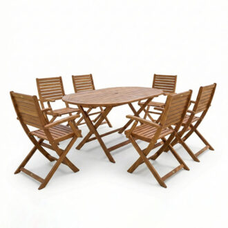 Alternative view of Τραπεζαρία Gorpo-Falov pakoworld σετ 7τεμ φυσικό μασίφ ξύλο ακακίας 130x80x72εκ