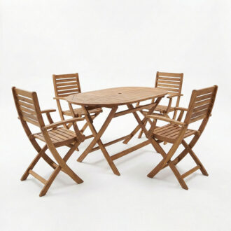 Alternative view of Τραπεζαρία Gorpo-Falov pakoworld σετ 5τεμ φυσικό μασίφ ξύλο ακακίας 130x80x72εκ