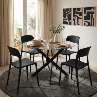 Alternative view of Τραπέζι Antoro pakoworld γυαλί και μεταλλικά πόδια σε μαύρη απόχρωση Φ80x75εκ