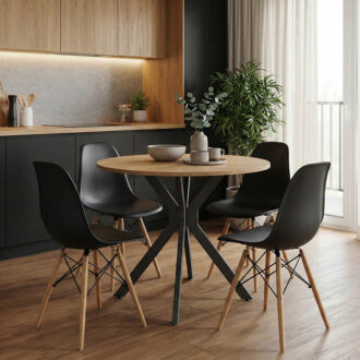 Alternative view of Τραπέζι Xuson pakoworld φυσικό mdf-πόδι μαύρο μέταλλο Φ80x75εκ