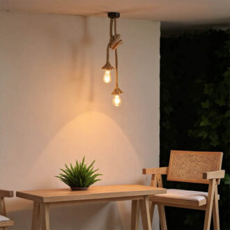 Alternative view of Φωτιστικό οροφής δίφωτο Ropily Ι pakoworld φυσικό μέταλλο-σχοινί Φ2x100εκ