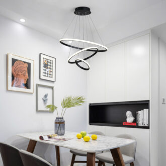 Alternative view of Φωτιστικό οροφής Rings pakoworld led μέταλλο μαύρο Φ60x100εκ