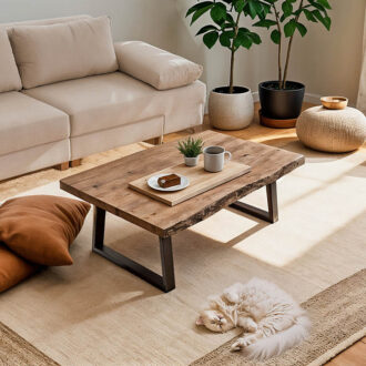 Alternative view of Τραπέζι σαλονιού Miles pakoworld μασίφ ξύλο ακακίας πάχους 3.7-4εκ σε φυσική απόχρωση με μαύρα μεταλλικά πόδια 115x60x45εκ