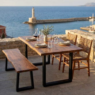 Alternative view of Τραπέζι Miles pakoworld μασίφ ξύλο ακακίας πάχους 3.7-4εκ σε καρυδί απόχρωση με μαύρα μεταλλικά πόδια 160x90x76εκ