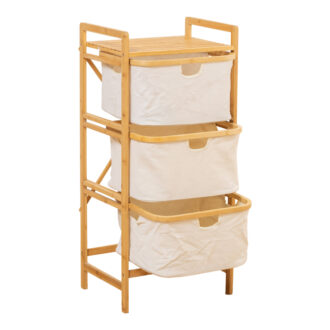 Alternative view of Ραφιέρα δαπέδου Hanev pakoworld μπαμπού-ύφασμα σε φυσική-μπεζ απόχρωση 44x33x96εκ