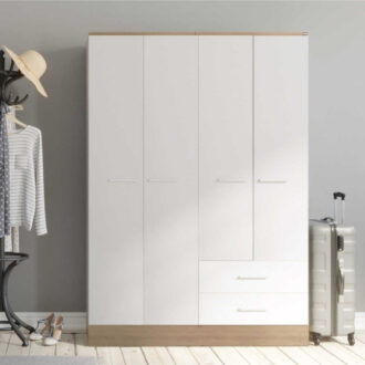 Alternative view of Ντουλάπα ρούχων Base Megapap τετράφυλλη με συρτάρια χρώμα λευκό - sonoma 137x52x198εκ.