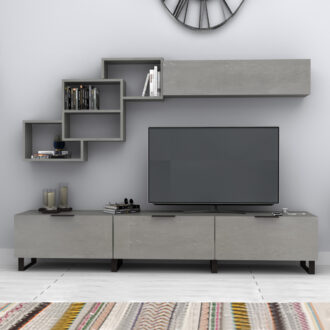 Alternative view of Σύνθεση τηλεόρασης Heydar Megapap χρώμα γκρι σκυροδέματος 210x35x40εκ.