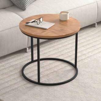 Alternative view of Τραπεζάκι σαλονιού σετ 2 τμχ Hilal Megapap χρώμα pine oak Ø66x49,5εκ.