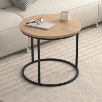 Alternative view of Τραπεζάκι σαλονιού σετ 2 τμχ Hilal Megapap χρώμα sapphire oak Ø66x49,5εκ.