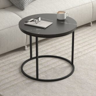 Alternative view of Τραπεζάκι σαλονιού σετ 2 τμχ Hilal Megapap χρώμα μαύρο εφέ μαρμάρου Ø66x49,5εκ.