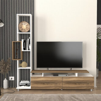 Alternative view of Σύνθεση τηλεόρασης Tulip Megapap χρώμα λευκό - καρυδί 160x29,5x160εκ.