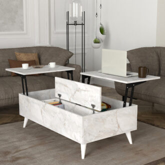 Alternative view of Τραπεζάκι σαλονιού Roy Megapap με σερβιτόρο χρώμα λευκό εφέ μαρμάρου 121x69x40εκ.
