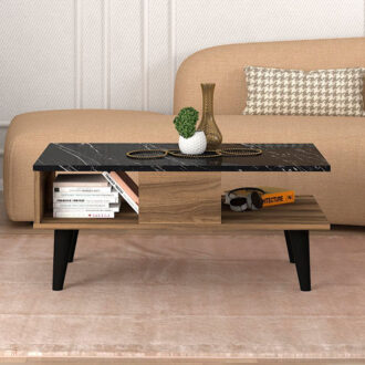 Alternative view of Τραπεζάκι σαλονιού Andros Megapap χρώμα καρυδί - μαύρο εφέ μαρμάρου 90x54x39,6εκ.