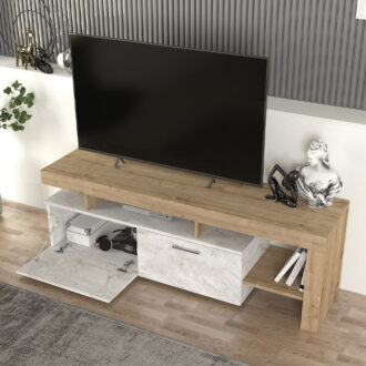 Alternative view of Έπιπλο τηλεόρασης Acnes Megapap χρώμα λευκό εφέ μαρμάρου - sapphire oak 160x40x53εκ.