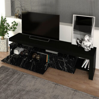 Alternative view of Έπιπλο τηλεόρασης Acnes Megapap χρώμα μαύρο - μαύρο εφέ μαρμάρου 220x40x52εκ.