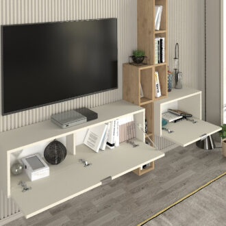 Alternative view of Σύνθεση τηλεόρασης επιτοίχια Edgar χρώμα sandstone - sepet oak 198,4x29,6x148,5εκ.