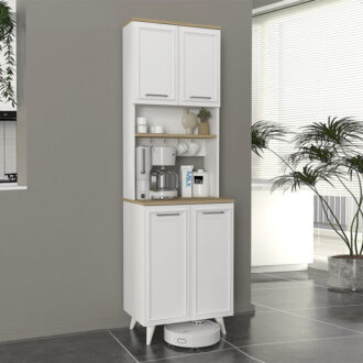 Έπιπλο κουζίνας Potter 2 Megapap χρώμα λευκό - rota oak 60x40x196,1εκ.