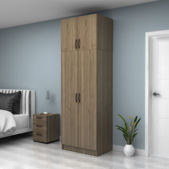 Alternative view of Ντουλάπα ρούχων Vivian Megapap δίφυλλη με πατάρι χρώμα καρυδί 80x51,8x240εκ.