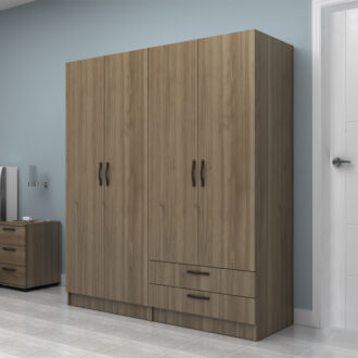 Alternative view of Ντουλάπα ρούχων Vivian Megapap τετράφυλλη με συρτάρια χρώμα καρυδί 160x51,8x181εκ.