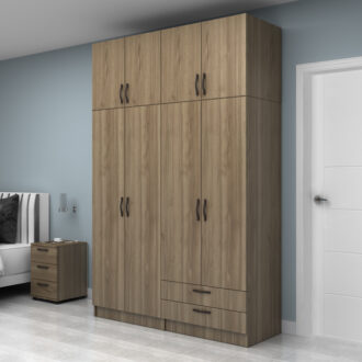 Alternative view of Ντουλάπα ρούχων Vivian Megapap τετράφυλλη με πατάρι και συρτάρια χρώμα καρυδί 160x51,8x240εκ.