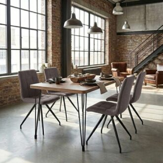 Σετ τραπεζαρία 5τμχ Roger - Bianca Megapap Mdf - ύφασμα χρώμα ακακίας - ανοιχτό μπεζ 120x70x75εκ.